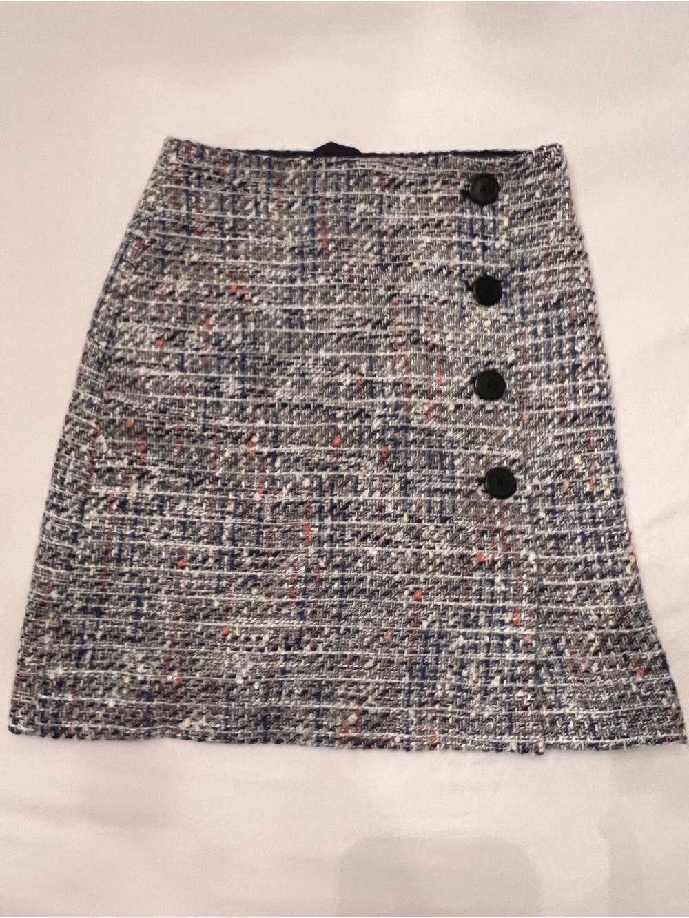 Classic Tweed A-Line Skirt in Multi-Color with Button Detail